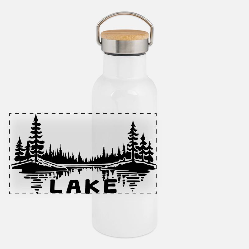 Lake Reflection [Black] Panoramic Thermal Bottle with Bamboo Lid