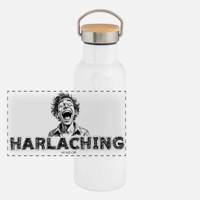 Lachendes Gesicht Neon Noir Panorama Thermosflasche mit Bambusdeckel