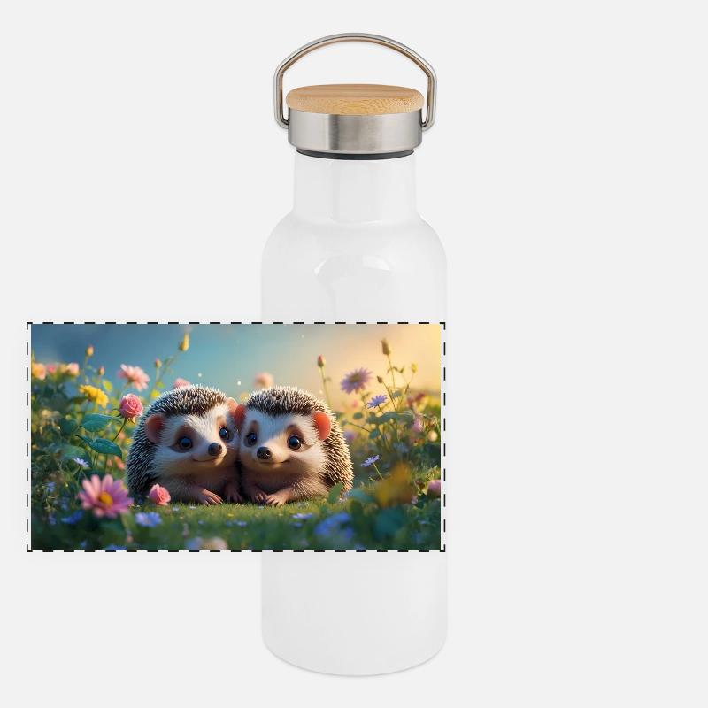 Deux mignons petits hérissons Gourde isotherme avec bouchon en bambou