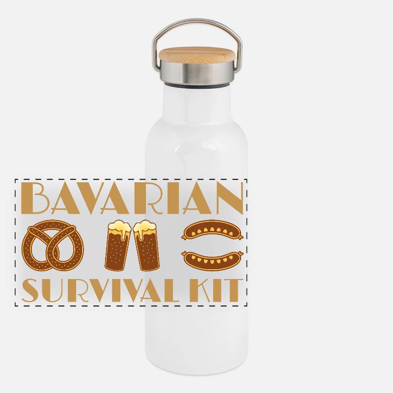 Bayerischer Bier- und Wurst-Wander-Design Panorama Thermosflasche mit Bambusdeckel