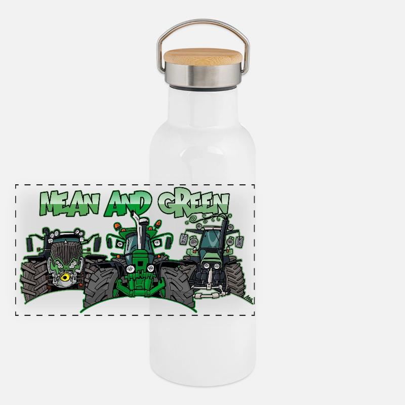 Tracteurs Différents et Verts Gourde isotherme avec bouchon en bambou