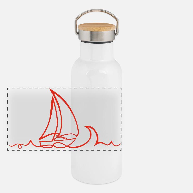 Skizze eines roten Bootes Panorama Thermosflasche mit Bambusdeckel