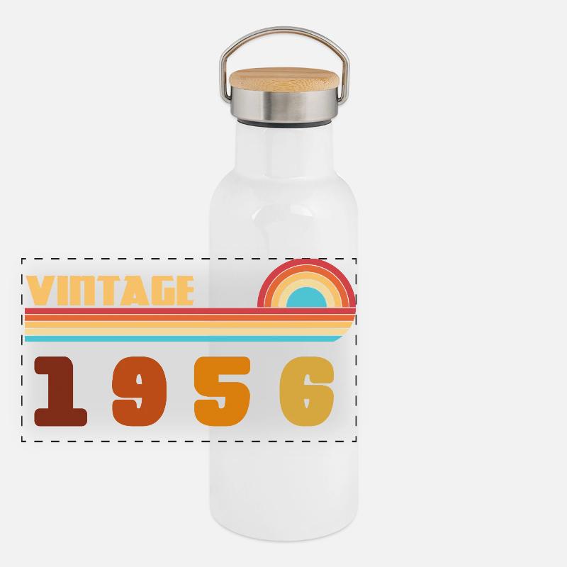 70 Year Old Black Gold Tee Born 1956 Panoramic Thermal Bottle with Bamboo Lid