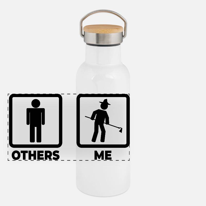 Bauer Strichfiguren Panorama Thermosflasche mit Bambusdeckel