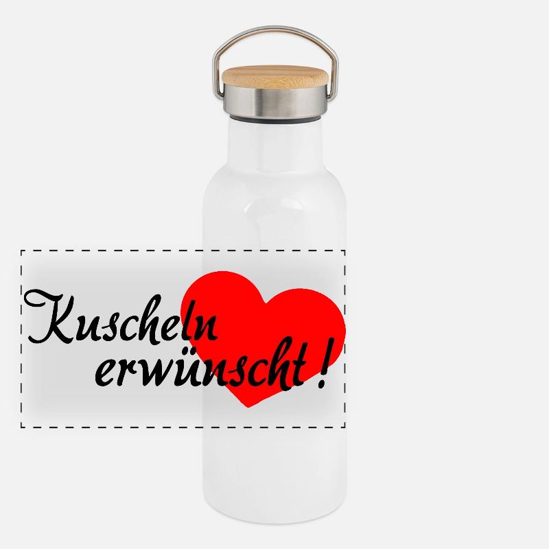 Kuscheln, Kuschelzeit, nur kuscheln, knuddeln - Panorama Thermosflasche mit Bambusdeckel - Weiß