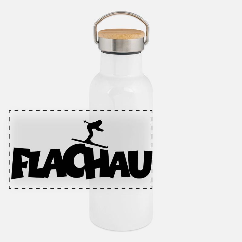 Flachau Ski Skifahren Wintersport - Panorama Thermosflasche mit Bambusdeckel - Weiß