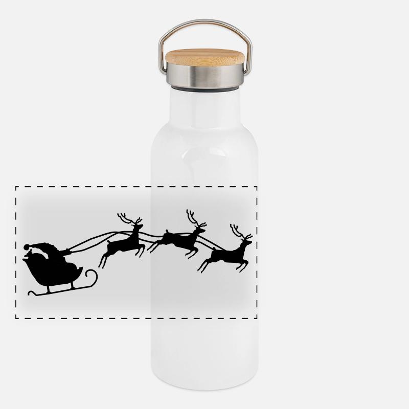 Weihnachtsmann mit Schlitten Panorama Thermosflasche mit Bambusdeckel