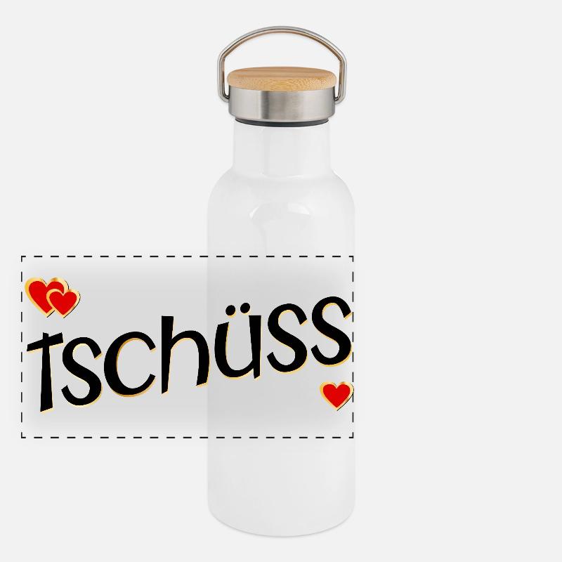 TSCHÜSS ABSCHIED HERZ Panorama Thermosflasche mit Bambusdeckel