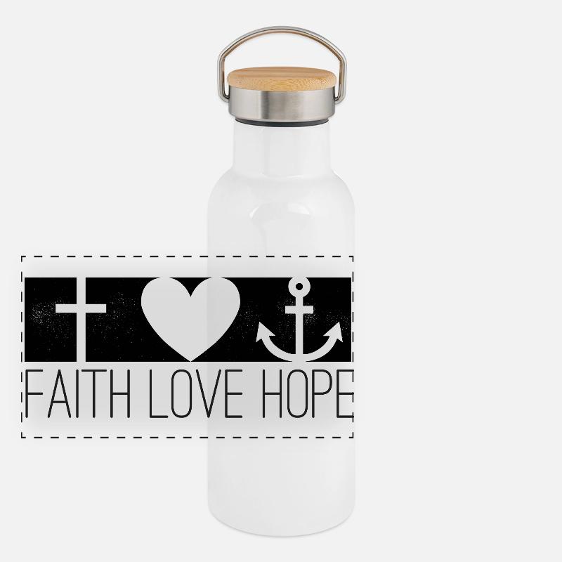 Glaube Liebe Hoffnung - Faith Love Hope mit Symbol Panorama Thermosflasche mit Bambusdeckel