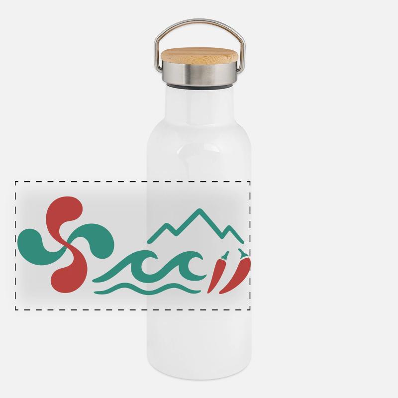 Berg- und buntes Chili-Pfeffer-Muster Panorama Thermosflasche mit Bambusdeckel