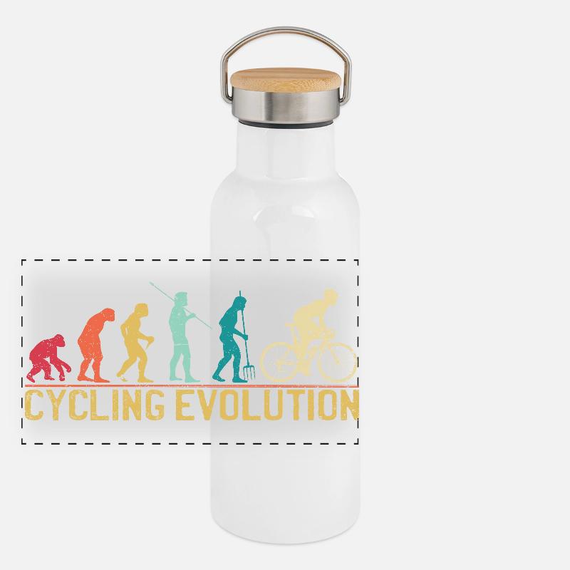 Radfahren Evolution Künstlerische Illustration Panorama Thermosflasche mit Bambusdeckel