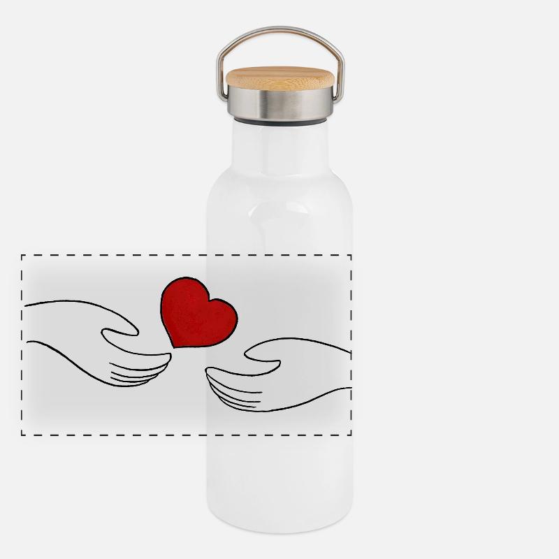 Rotes Herz Panorama Thermosflasche mit Bambusdeckel