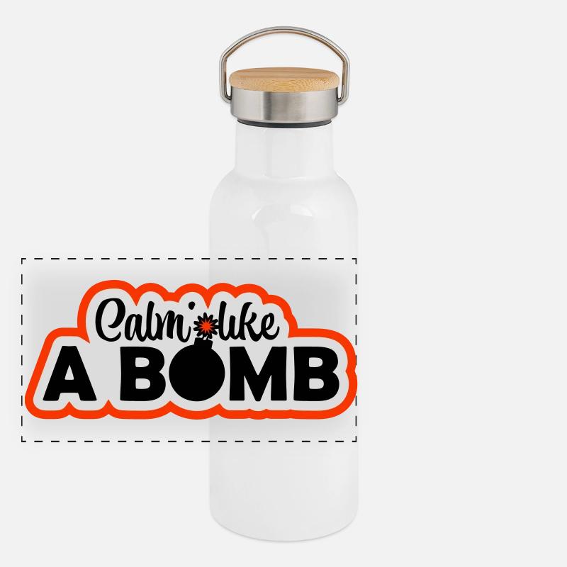Calm Like Bomb Paradox Irony Humor Explosive Joke Panoramic Thermal Bottle with Bamboo Lid