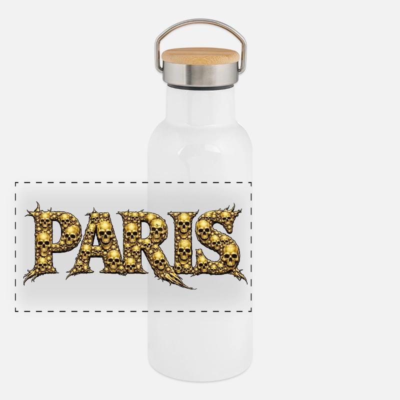 PARIS Skull Font Panoramic Thermal Bottle with Bamboo Lid