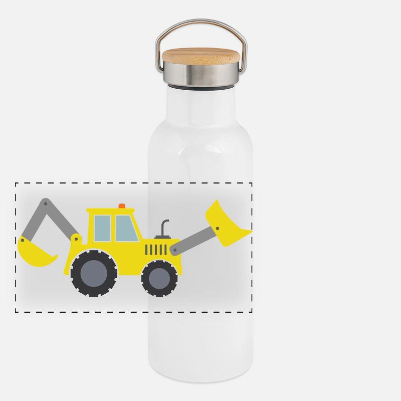 Baggerlader Panorama Thermosflasche mit Bambusdeckel