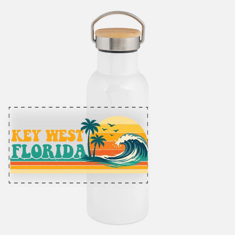 Key West Florida Retro Spring Break Beach Vibe Panorama Thermosflasche mit Bambusdeckel