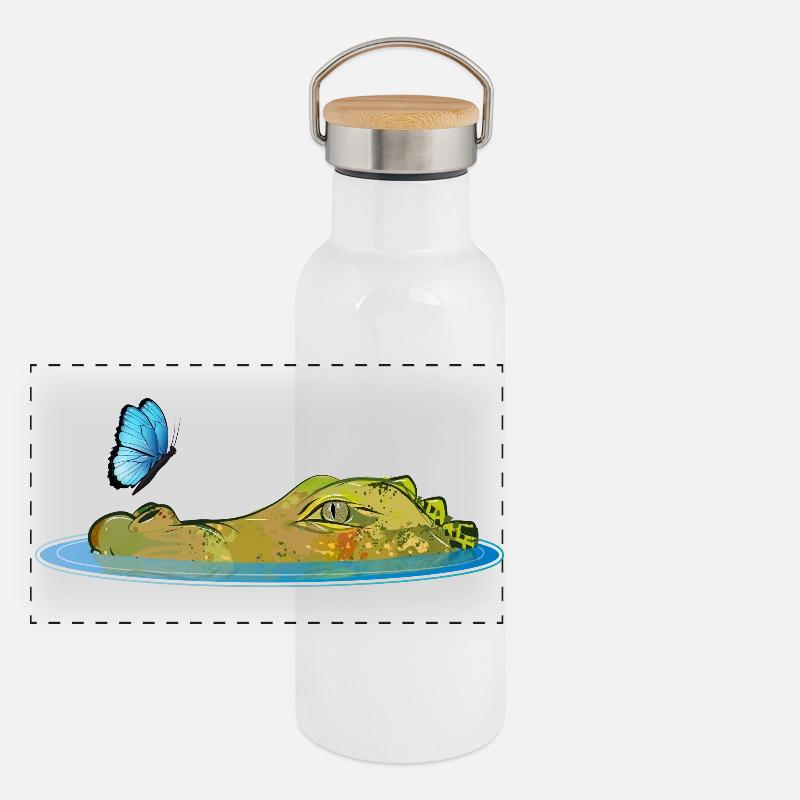 Crocodile dans l’eau avec papillon Gourde isotherme avec bouchon en bambou