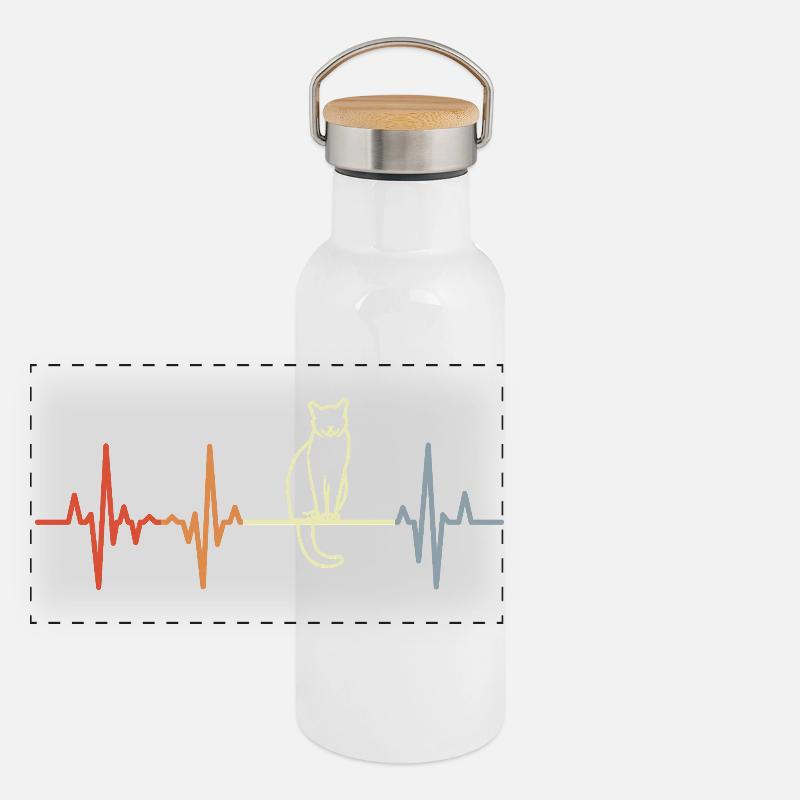 Katze Kardiogramm Panorama Thermosflasche mit Bambusdeckel