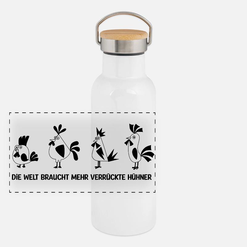  Hühner Spruch Panorama Thermosflasche mit Bambusdeckel