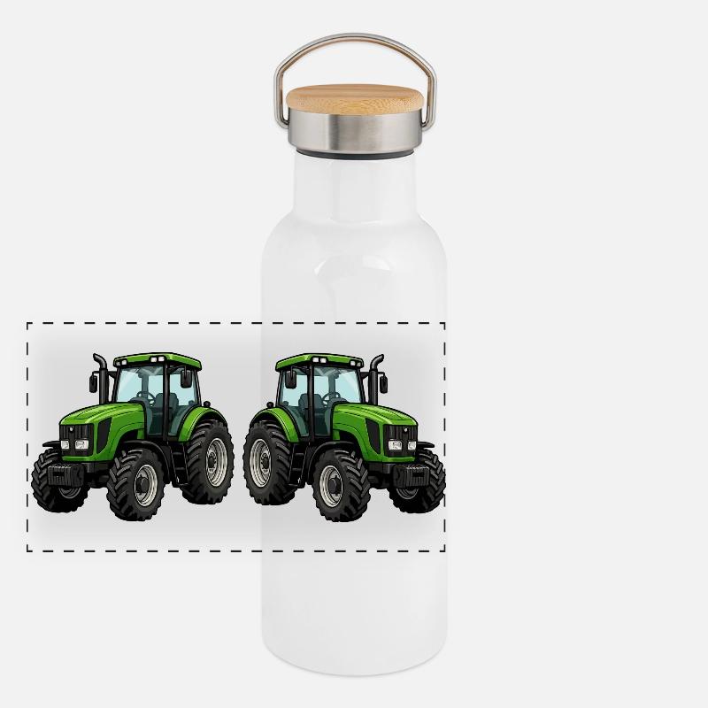 Tractor Green - Agriculture Design Panoramic Thermal Bottle with Bamboo Lid