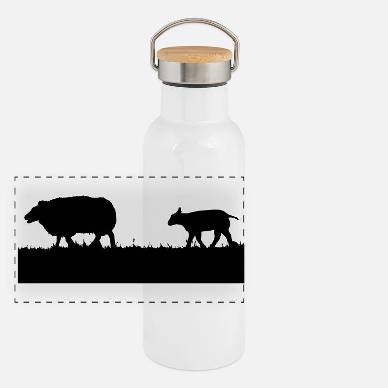 Schafe Panorama Thermosflasche mit Bambusdeckel