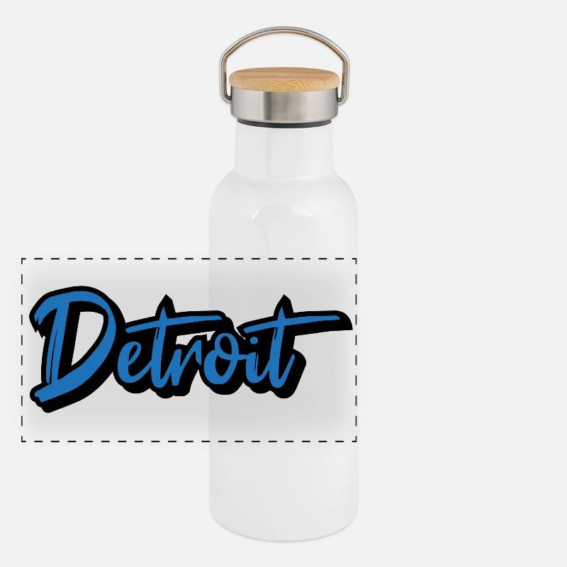 Detroit Script Blue Gourde isotherme avec bouchon en bambou