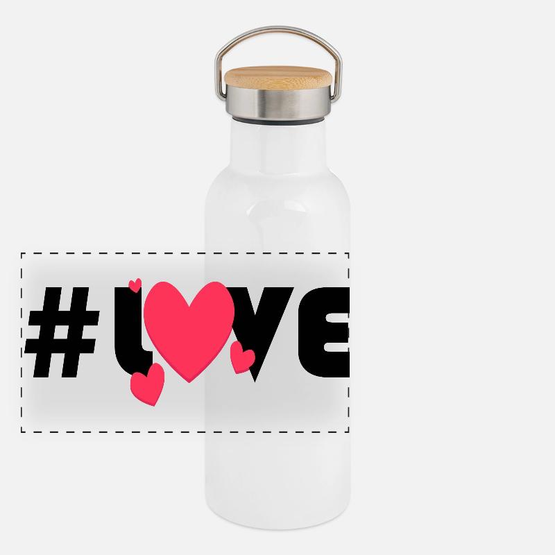 Red Hearts on Black Background Panoramic Thermal Bottle with Bamboo Lid