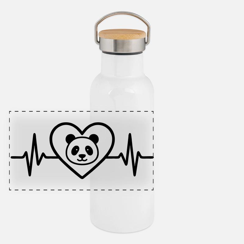 Panda Herz Panorama Thermosflasche mit Bambusdeckel