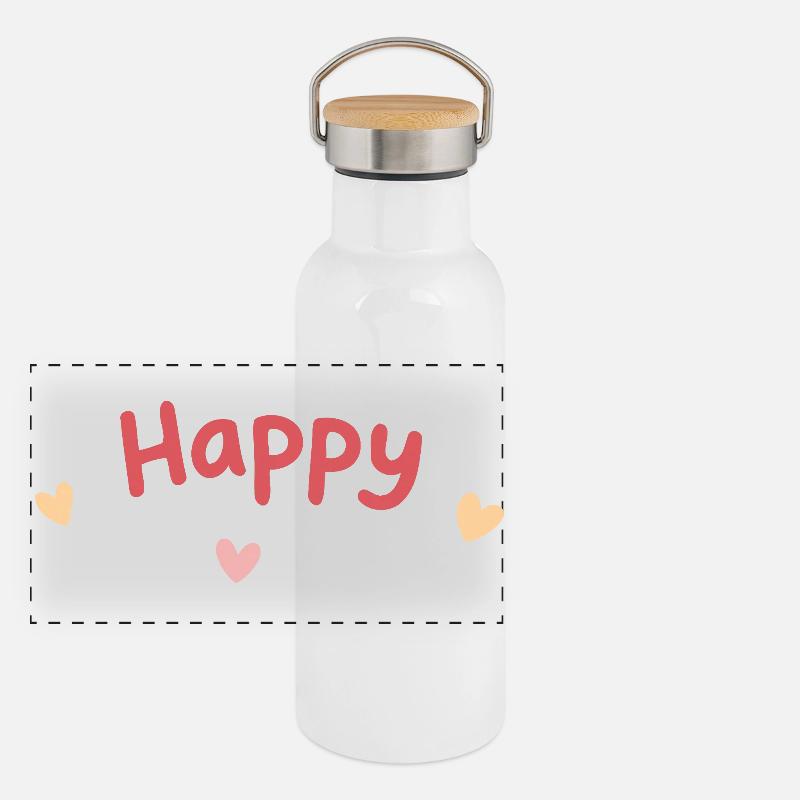 Happy Hearts Typo Print Panoramic Thermal Bottle with Bamboo Lid
