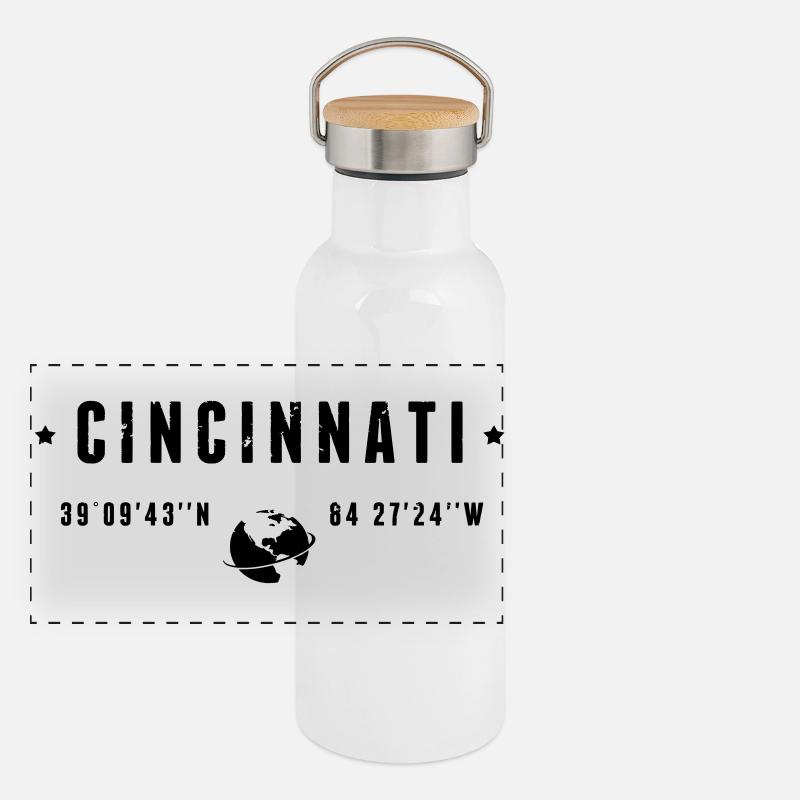 Coordonnées GPS de Cincinnati, Ohio Gourde isotherme avec bouchon en bambou