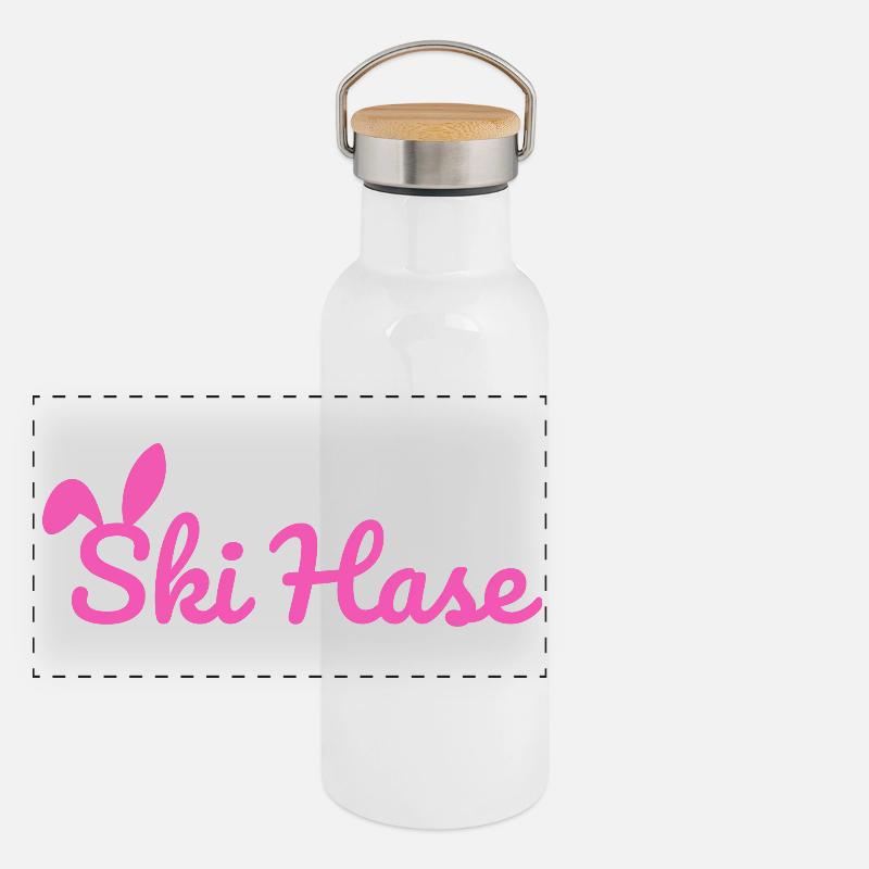 Ski Rabbit Ski Party Snow Winter Slope pink Panoramic Thermal Bottle with Bamboo Lid