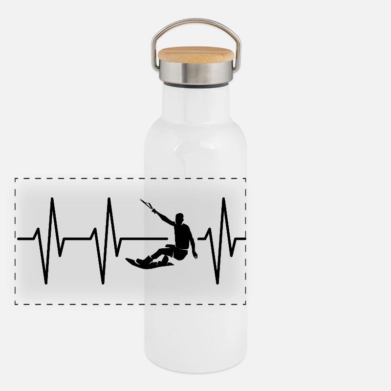 Wakeboarder Kitesurfeur Heartbeat Pulse Icon Gourde isotherme avec bouchon en bambou