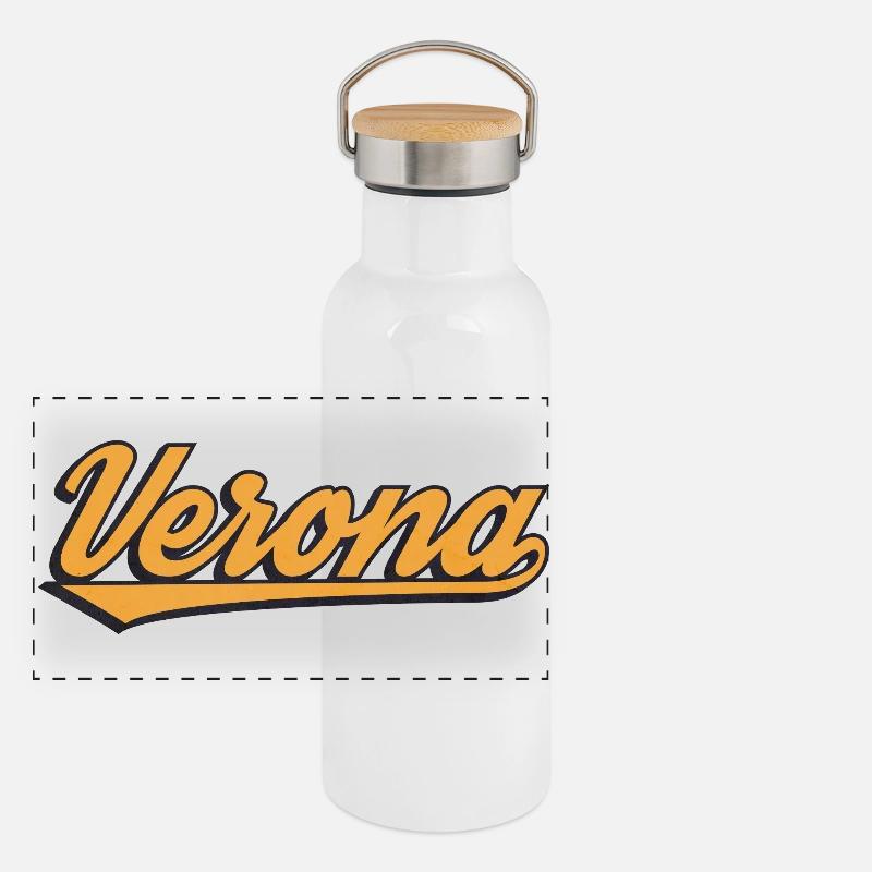 Logo rétro script de Vérone Gourde isotherme avec bouchon en bambou