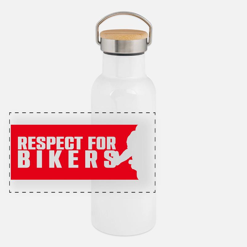 Respect Bikers on Red Background Panoramic Thermal Bottle with Bamboo Lid