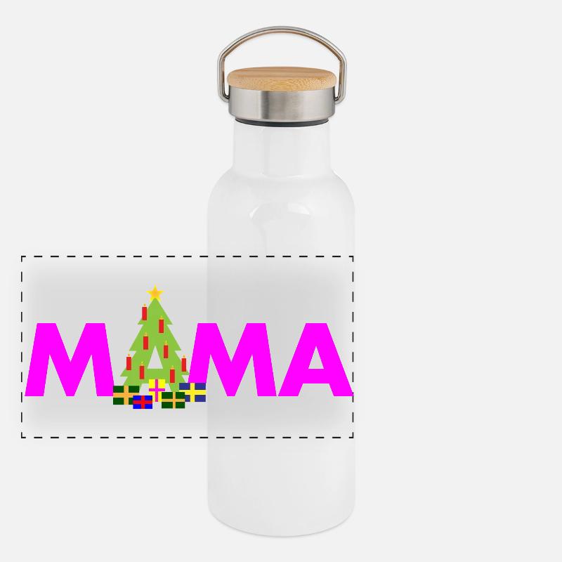 Mama Weihnachtsbaum Panorama Thermosflasche mit Bambusdeckel
