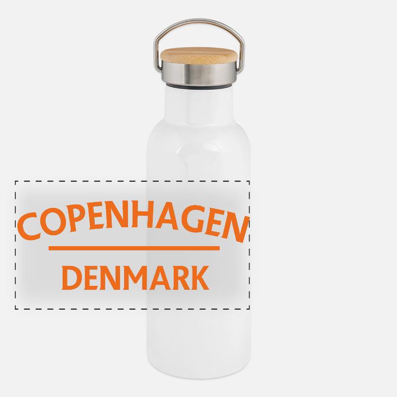Copenhague – Danemark Textdesign Gourde isotherme avec bouchon en bambou
