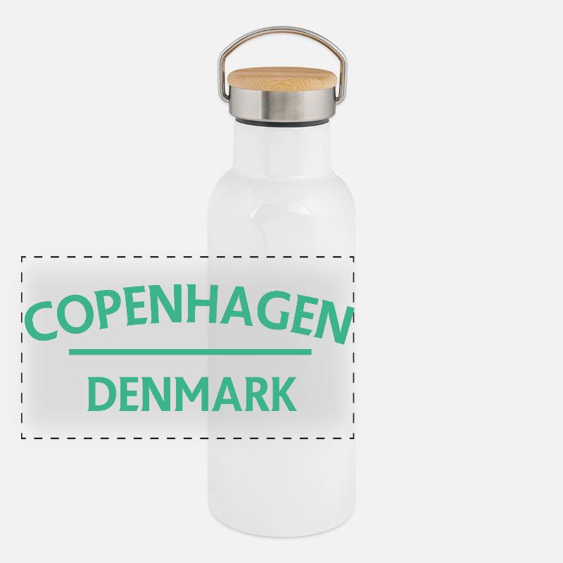 Copenhague – Danemark Textdesign Gourde isotherme avec bouchon en bambou