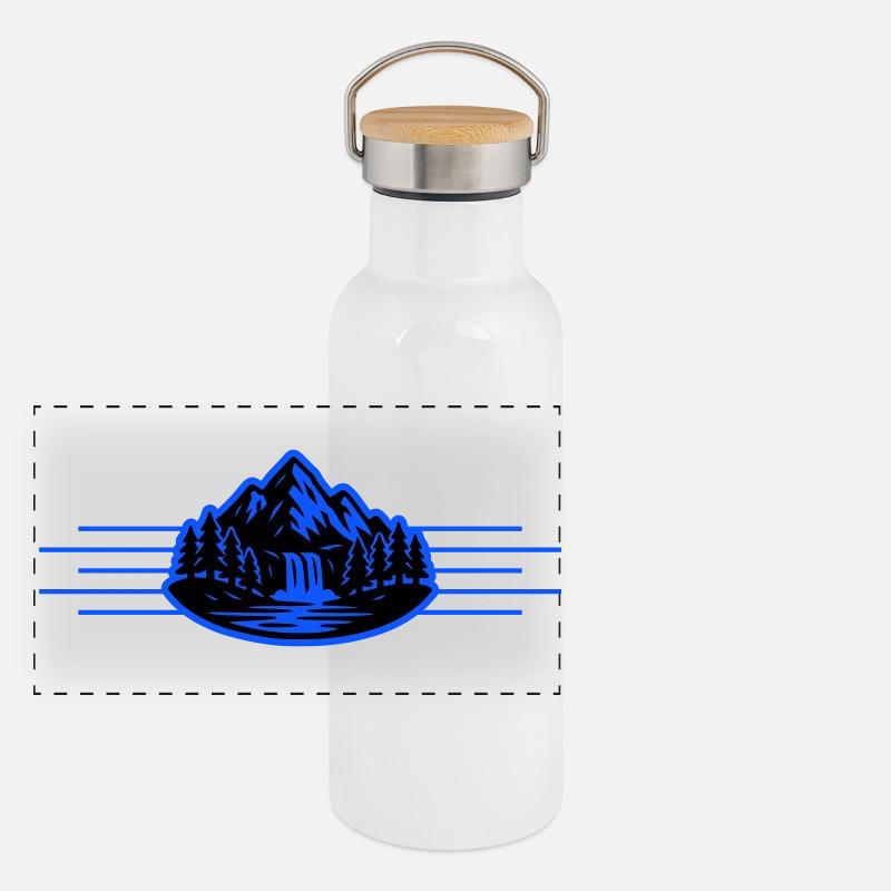 Mountains Landscape Forest Waterfall Panoramic Thermal Bottle with Bamboo Lid