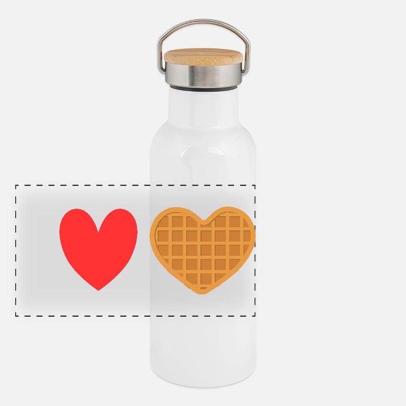 Ich liebe Waffelherz-Waffel-Frühstück Panorama Thermosflasche mit Bambusdeckel