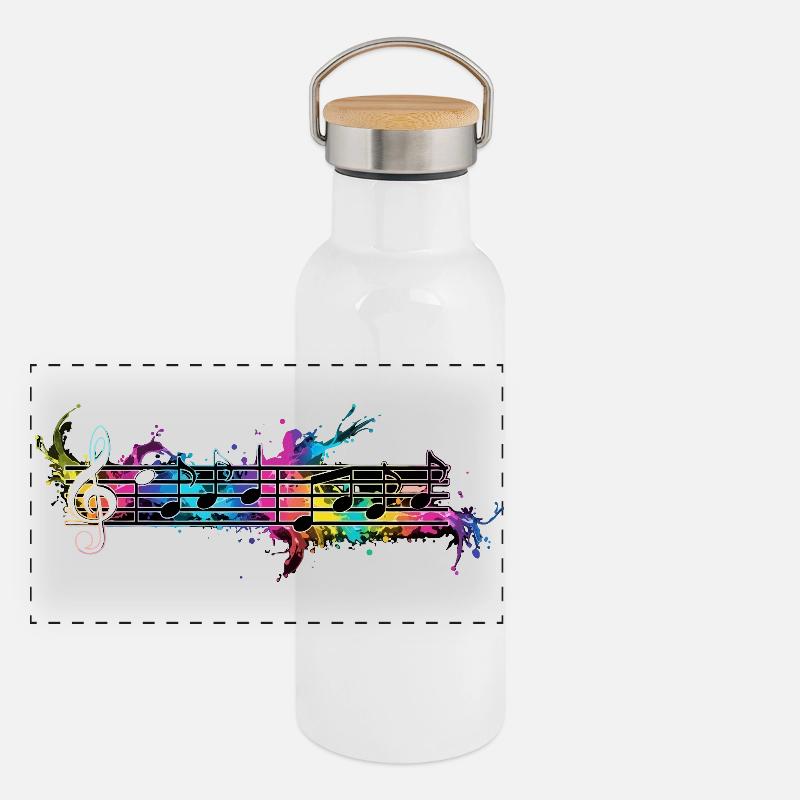 Bunte Noten Panorama Thermosflasche mit Bambusdeckel