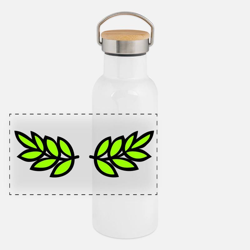Lorbeer (Flach) Panorama Thermosflasche mit Bambusdeckel
