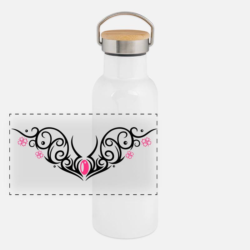 Kirschblüten Tribal, cherry blossom Tattoo Panorama Thermosflasche mit Bambusdeckel