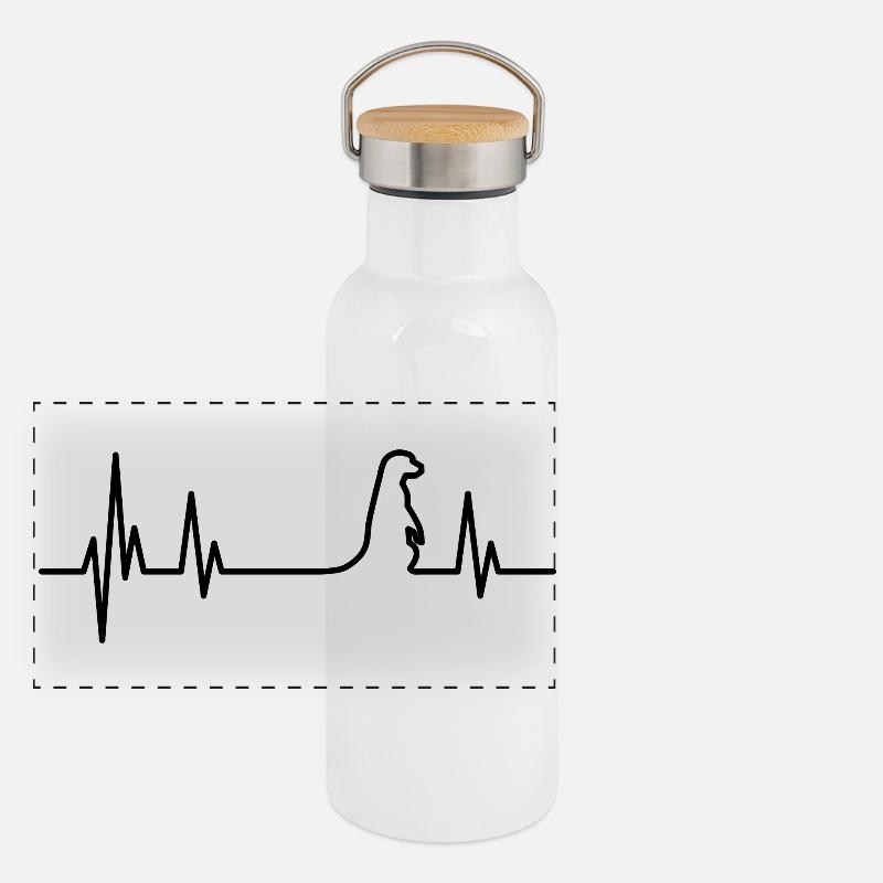Erdmännchen Heartbeat schwarz Panorama Thermosflasche mit Bambusdeckel