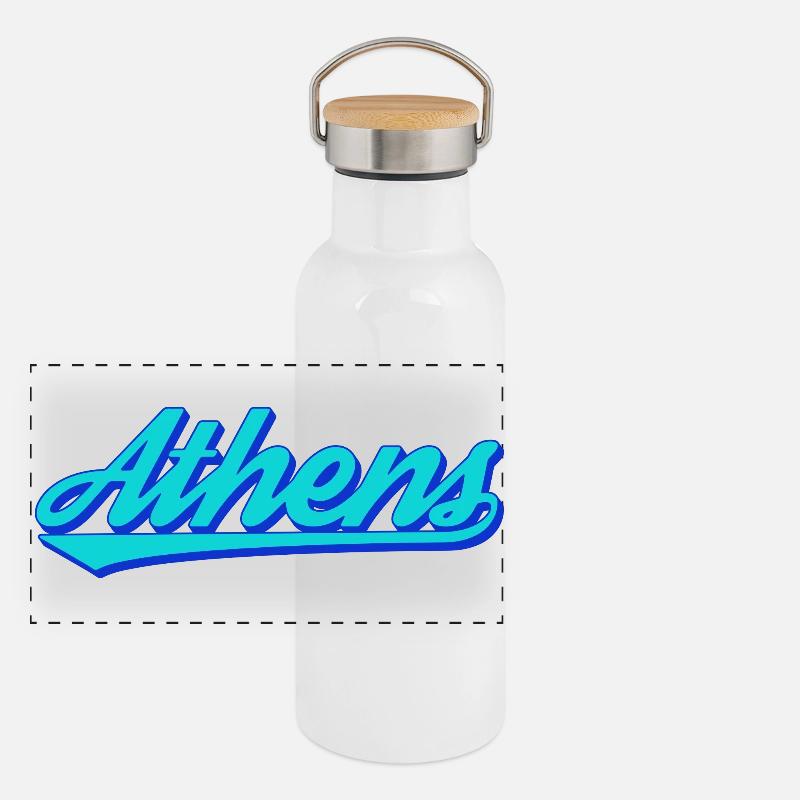 Athens Retro Script Panorama Thermosflasche mit Bambusdeckel