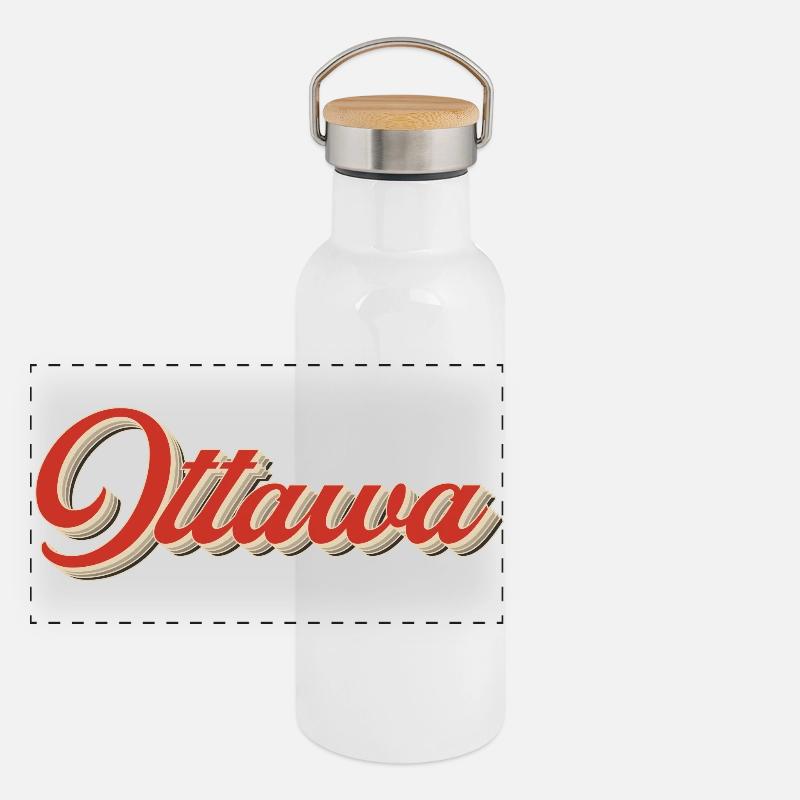 Calgary Canada Lettering – Retro Typography Panoramic Thermal Bottle with Bamboo Lid