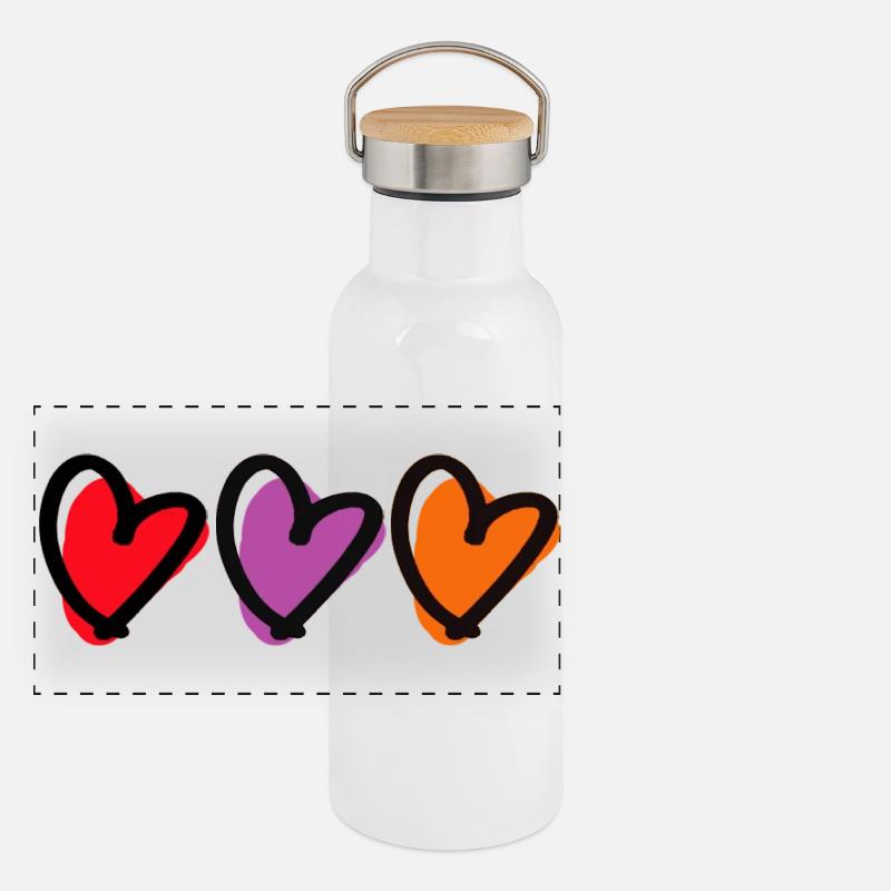 Conception d’esquisse de triple cœur Gourde isotherme avec bouchon en bambou