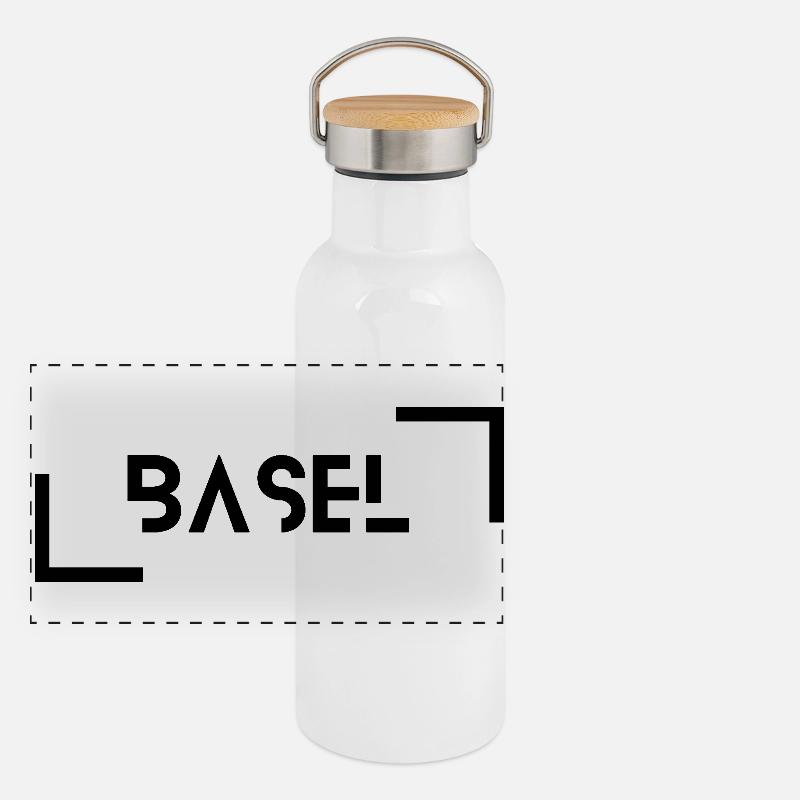 Basel schwarz Panorama Thermosflasche mit Bambusdeckel