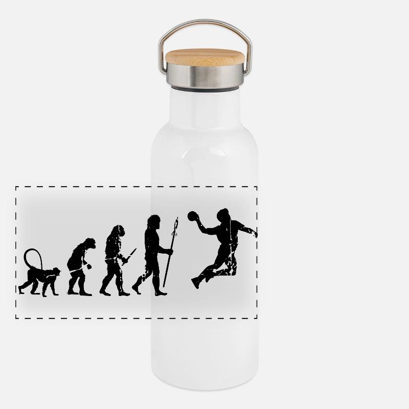 Lustiger Handballer Evolution Panorama Thermosflasche mit Bambusdeckel