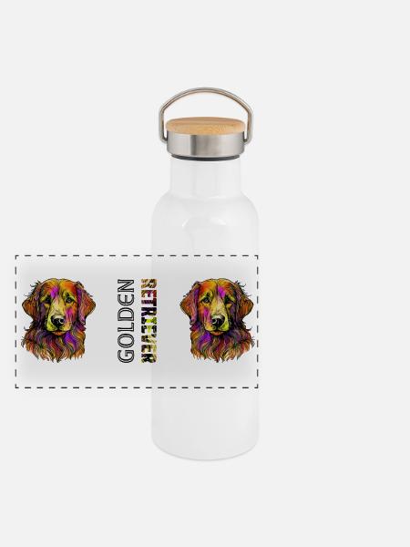 Golden Retriever - Panorama Thermosflasche mit Bambusdeckel - Weiß