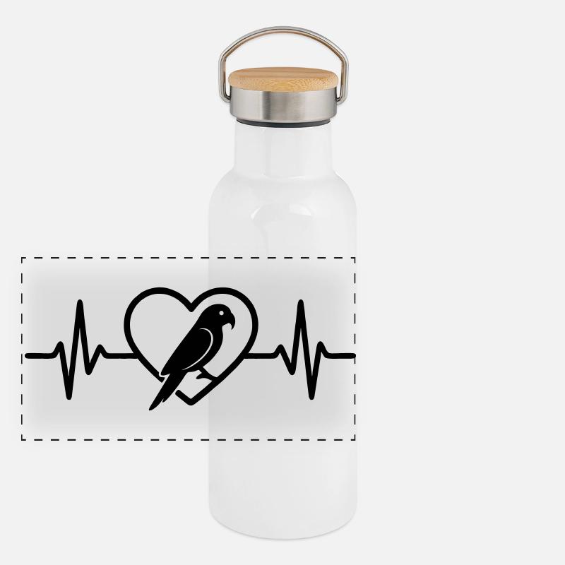Papagei Herz Panorama Thermosflasche mit Bambusdeckel